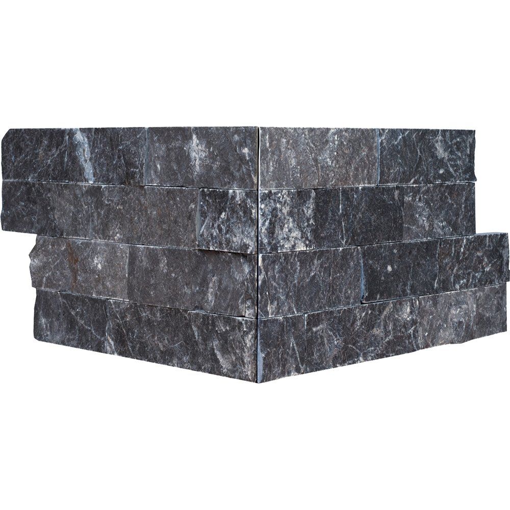 Graphite Black Rock Face Corner Marble Ledger Panel