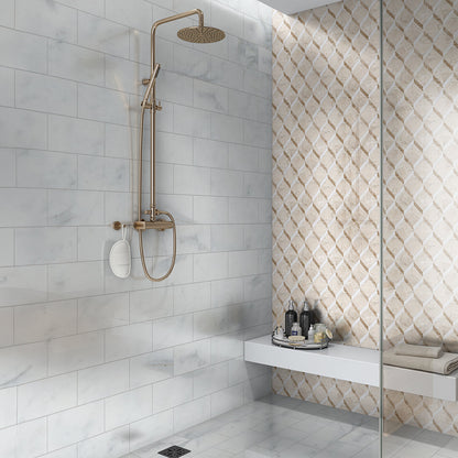 Bianco Dolomite, Emperador Light, Royal Beige Multi Finish Steps 3d Marble Mosaic