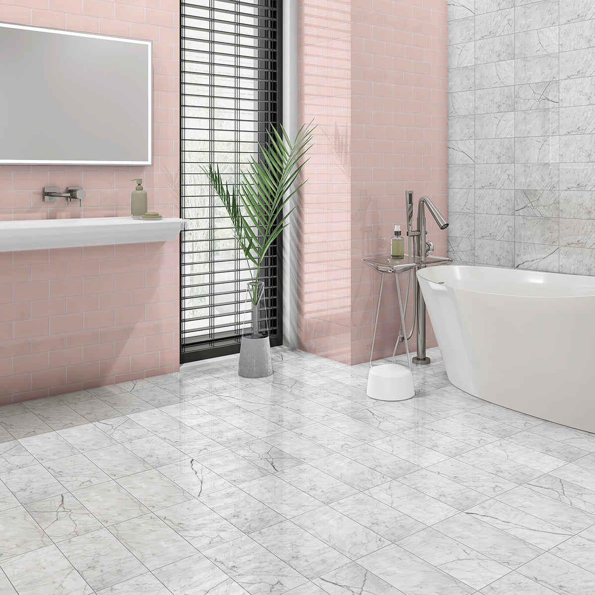 White Carrara Honed Marble Tile