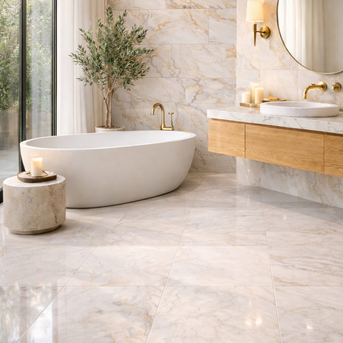 Bella White Polished Marble Tile