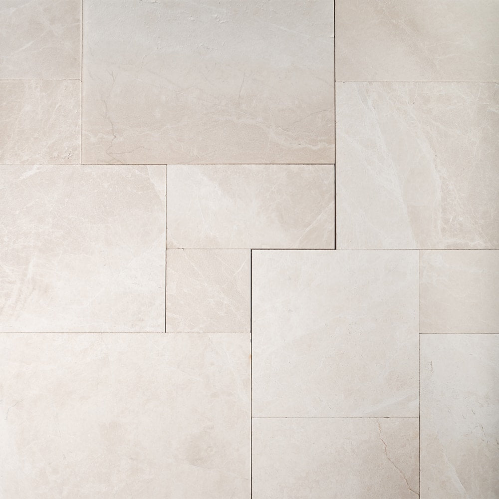 Vanilla Shadow Leather French Pattern Marble Pavers
