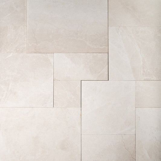 Vanilla Shadow Leather French Pattern Marble Pavers