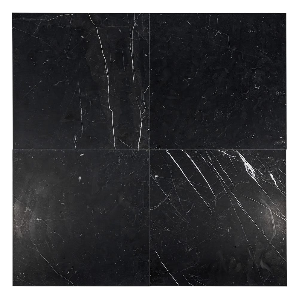 Black, Carrara T Honed Checkerboard Pattern Marble Tile