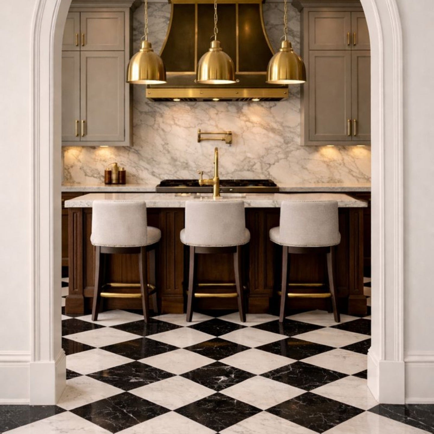 Black, Carrara T Polished Checkerboard Pattern Marble Tile