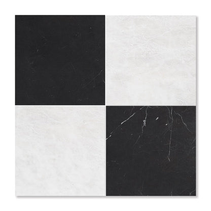 Black, Siberian White Honed Checkerboard Pattern Marble Tile