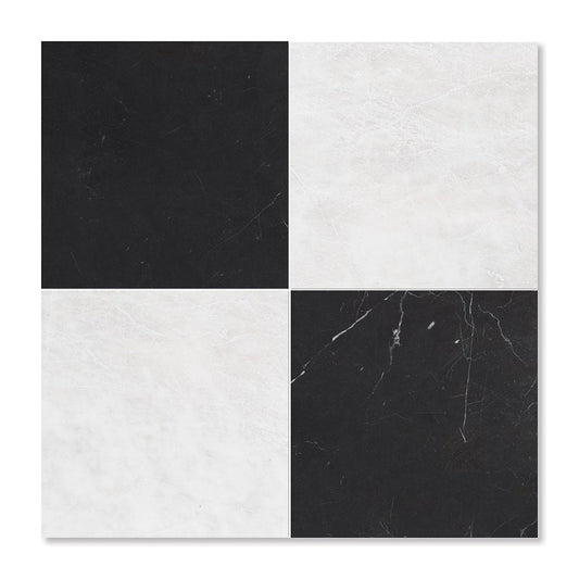 Black, Siberian White Honed Checkerboard Pattern Marble Tile