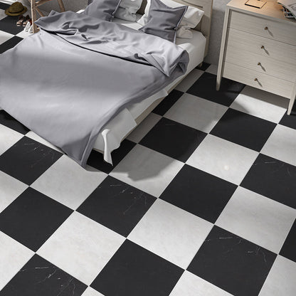 Black, Siberian White Honed Checkerboard Pattern Marble Tile