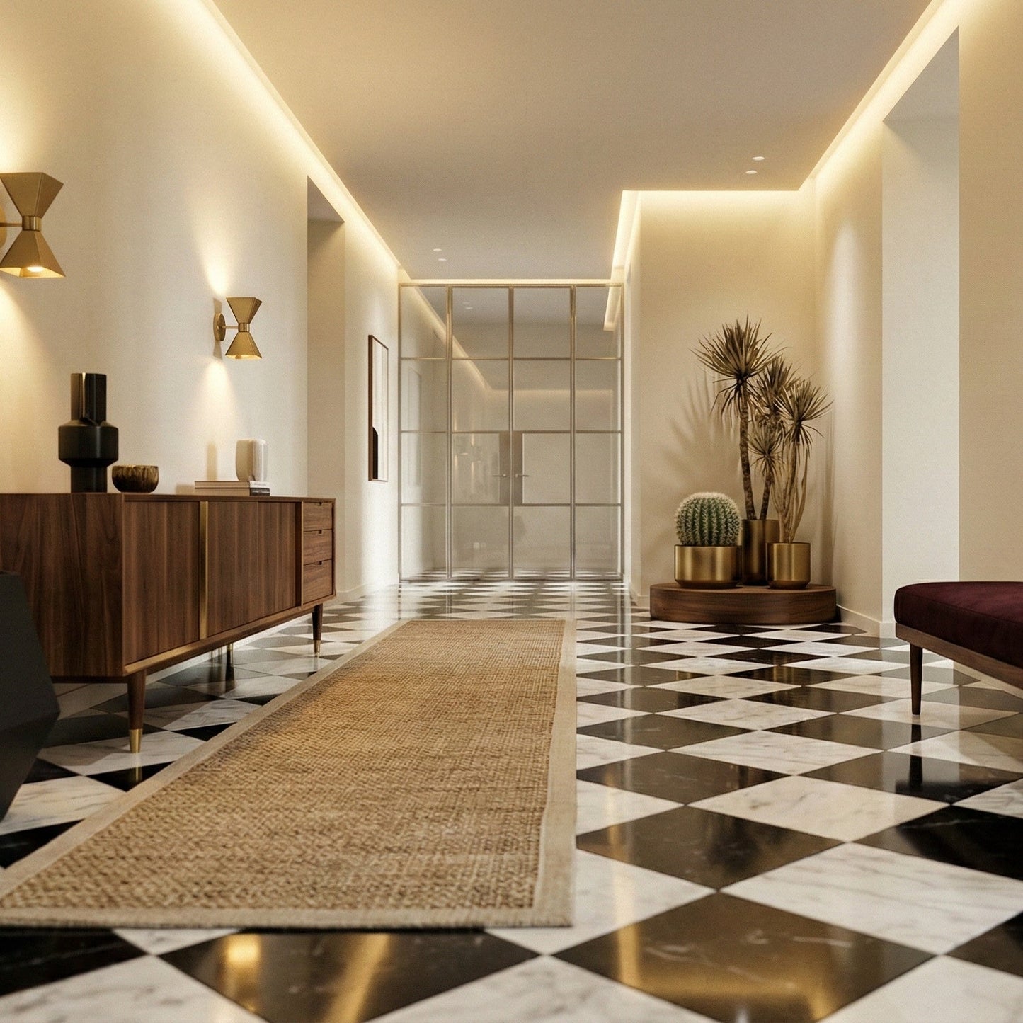Black, Carrara T Polished Checkerboard Pattern Marble Tile