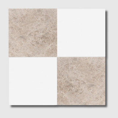 Sky Blue, Thassos Extra Honed Checkerboard Pattern Marble Tile