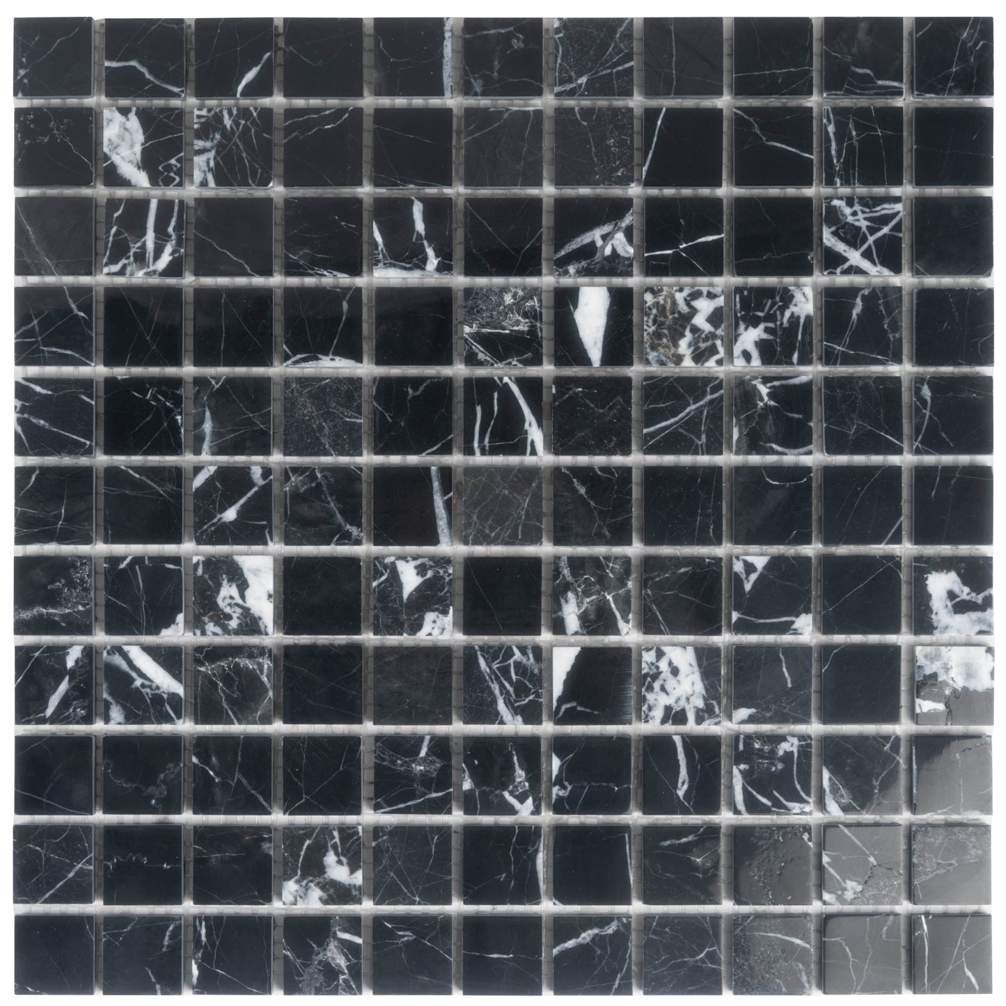 Black 12x12 Square Polished Square Nero Marquina Marble Mosaic Tile (5 pack, 5 sq ft/case)
