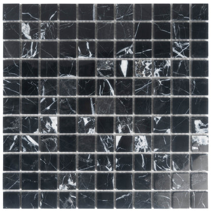 Black 12x12 Square Polished Square Nero Marquina Marble Mosaic Tile (5 pack, 5 sq ft/case)