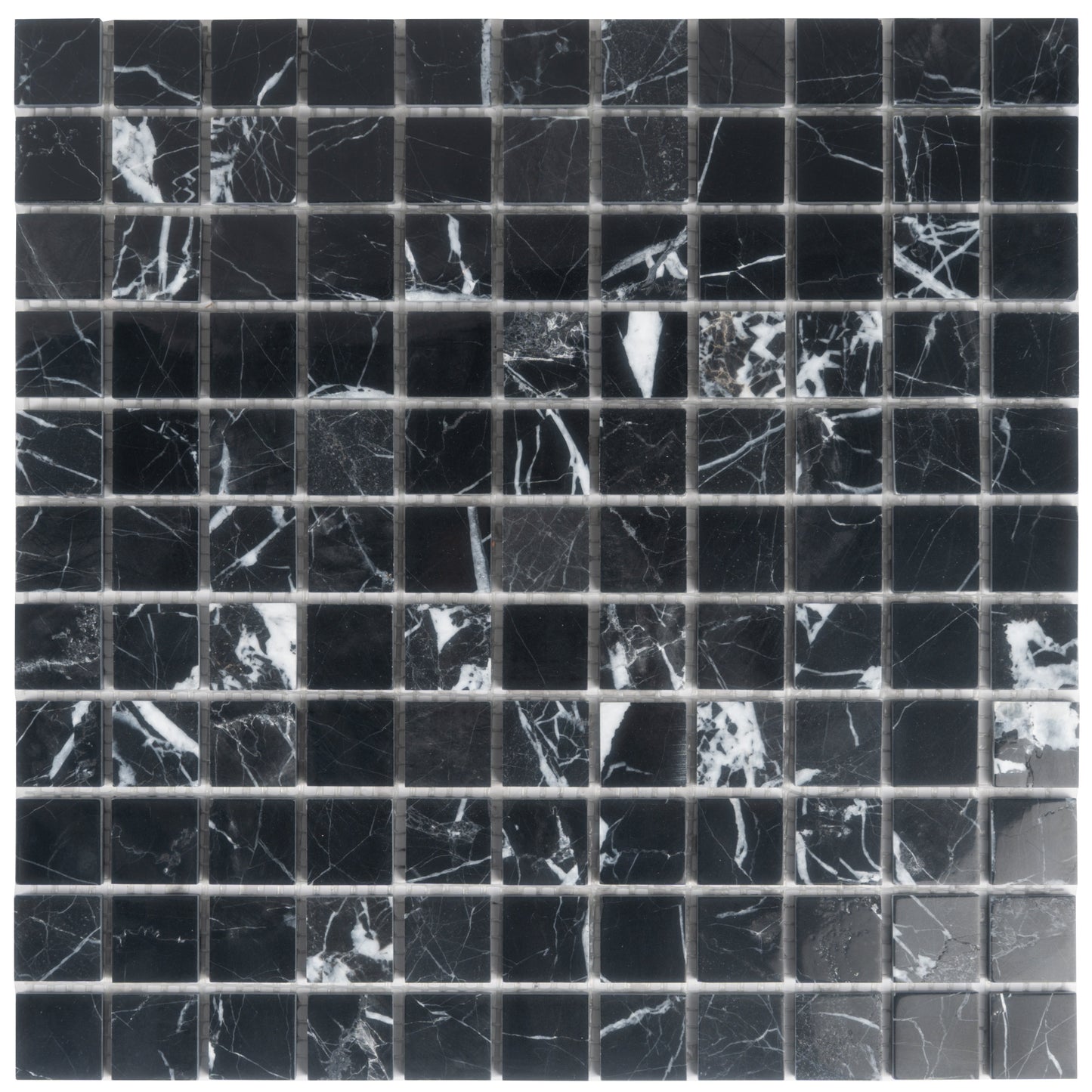 Black 12x12 Polished Nero Marquina Square Mosaic Tile (5 pack, 5 sq ft/case) - Sample
