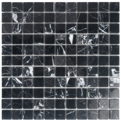 Black 12x12 Polished Nero Marquina Square Mosaic Tile (5 pack, 5 sq ft/case) - Sample