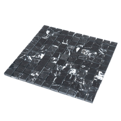Black 12x12 Square Polished Square Nero Marquina Marble Mosaic Tile (5 pack, 5 sq ft/case)