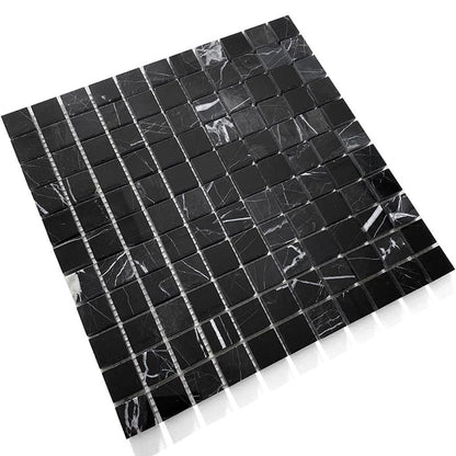 Black 12x12 Square Polished Square Nero Marquina Marble Mosaic Tile (5 pack, 5 sq ft/case)