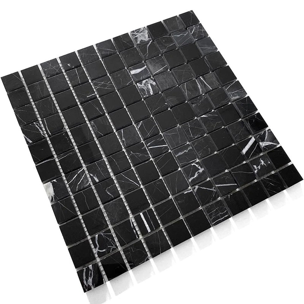 Black 12x12 Polished Nero Marquina Square Mosaic Tile (5 pack, 5 sq ft/case) - Sample