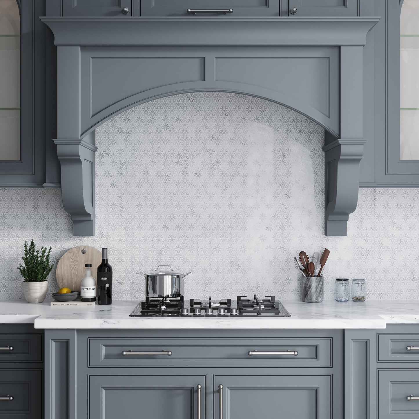 Eastern White Bardiglio 10x11 Polished Floral Marble Mosaic Tile (5 pack, 3.85 sq ft/case)