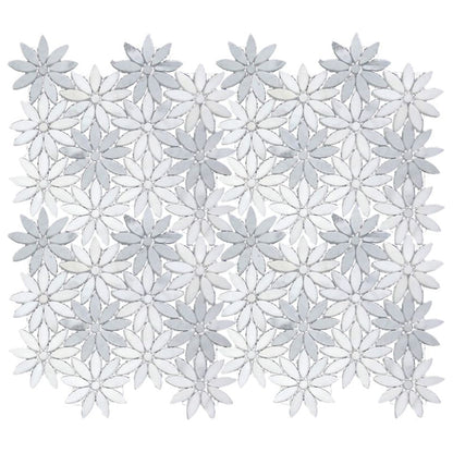 Eastern White Bardiglio 10x11 Polished Floral Marble Mosaic Tile (5 pack, 3.85 sq ft/case)