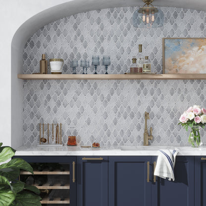 Soft Gray White 11x13 Polished Arabesque Marble Mosaic Tile (5 pack, 4.85 sq ft/case) - Sample