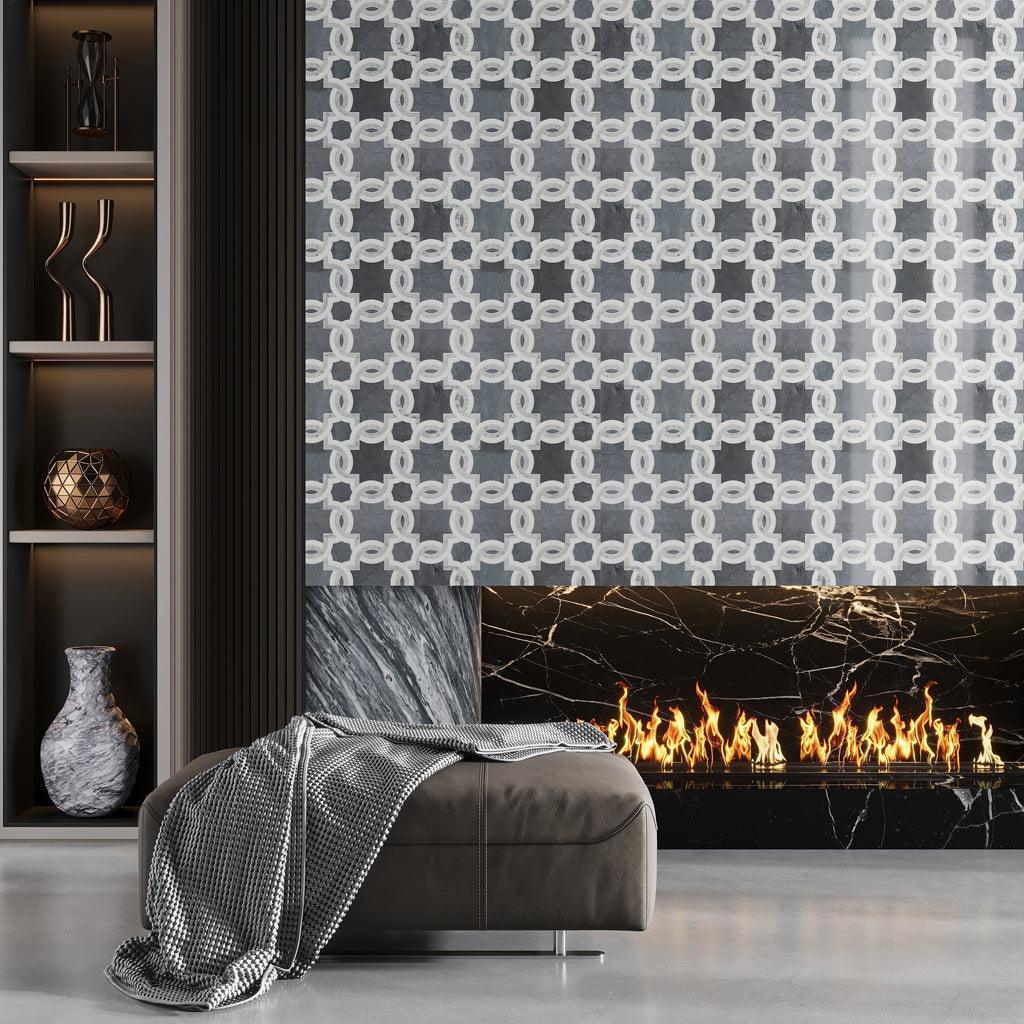 Carrrara Eastern Grey Thassos 12x12 Polished Floral Marble Mosaic Tile (5 pack, 4.83 sq ft/case)