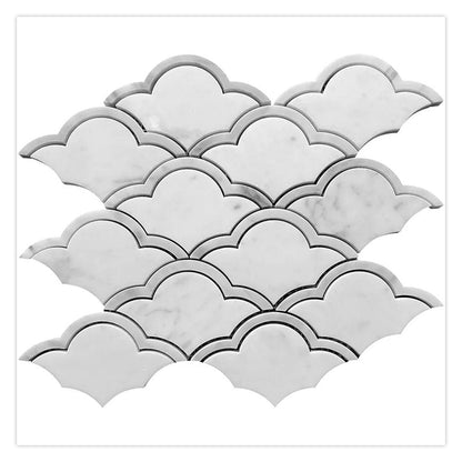 Soft White Gray 9x10 Polished Fan Scalloped Marble Mosaic Tile (5 pack, 3.06 sq ft/case) - Sample