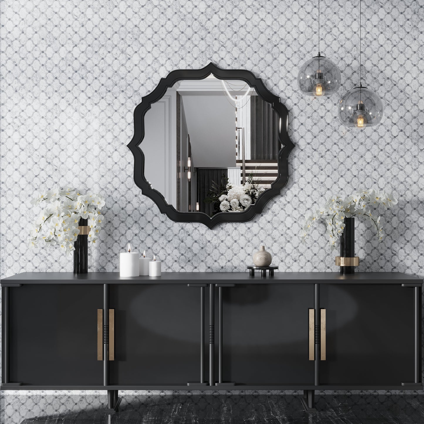 Soft White Gray 12x12 Polished Arabesque Stone Mosaic Tile (5 pack, 4.83 sq ft/case) - Sample