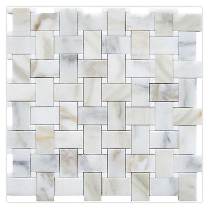 White Gray 12x12 Polished Basketweave Calacatta Gold Thassos Marble Mosaic Tile (5 pack, 5 sq ft/case)