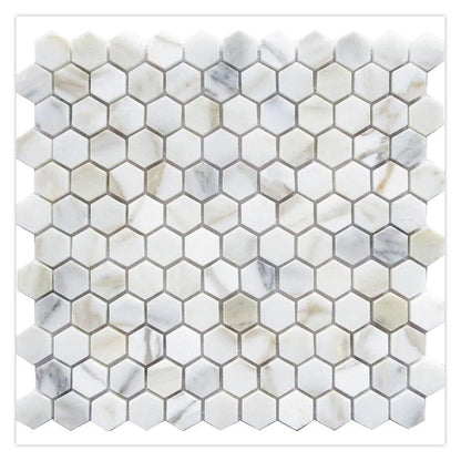White Gray 11x12 Polished Hexagon Calacatta Gold Marble Mosaic Tile (5 pack, 4.55 sq ft/case)
