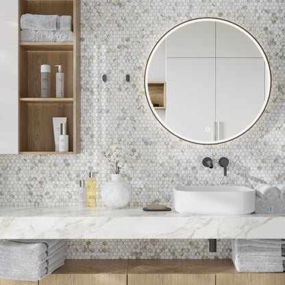 White Gray 11x12 Polished Hexagon Calacatta Gold Marble Mosaic Tile (5 pack, 4.55 sq ft/case)
