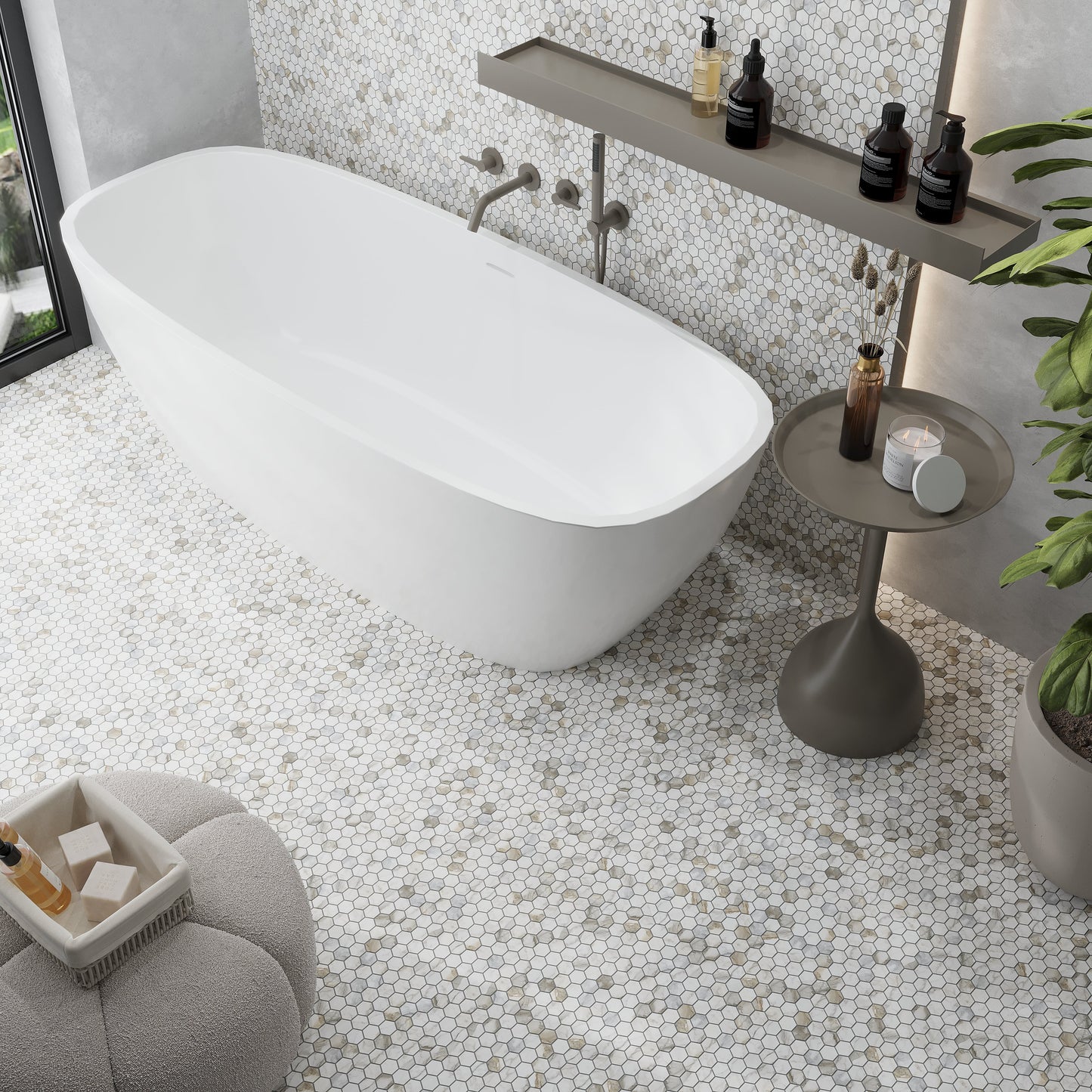 White Gray 11x12 Honed Hexagon Calacatta Gold Marble Mosaic Tile (5 pack, 4.55 sq ft/case)