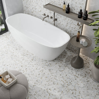 White Gray 11x12 Honed Hexagon Calacatta Gold Marble Mosaic Tile (5 pack, 4.55 sq ft/case)