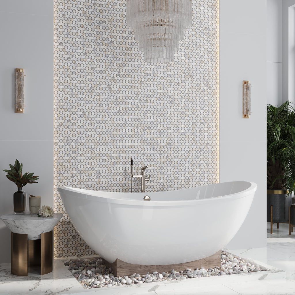 White Gray 11x12 Polished Penny Round Calacatta Gold Marble Mosaic Tile (5 pack, 4.47 sq ft/case)