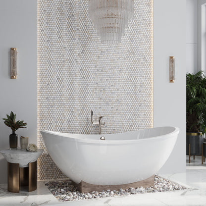 White Gray 11x12 Polished Penny Round Calacatta Gold Marble Mosaic Tile (5 pack, 4.47 sq ft/case)
