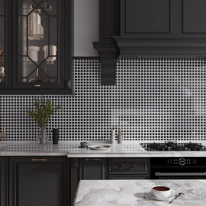Eastern Black White 12x12 Polished Basketweave Marble Mosaic Tile (5 pack, 5 sq ft/case) - Sample