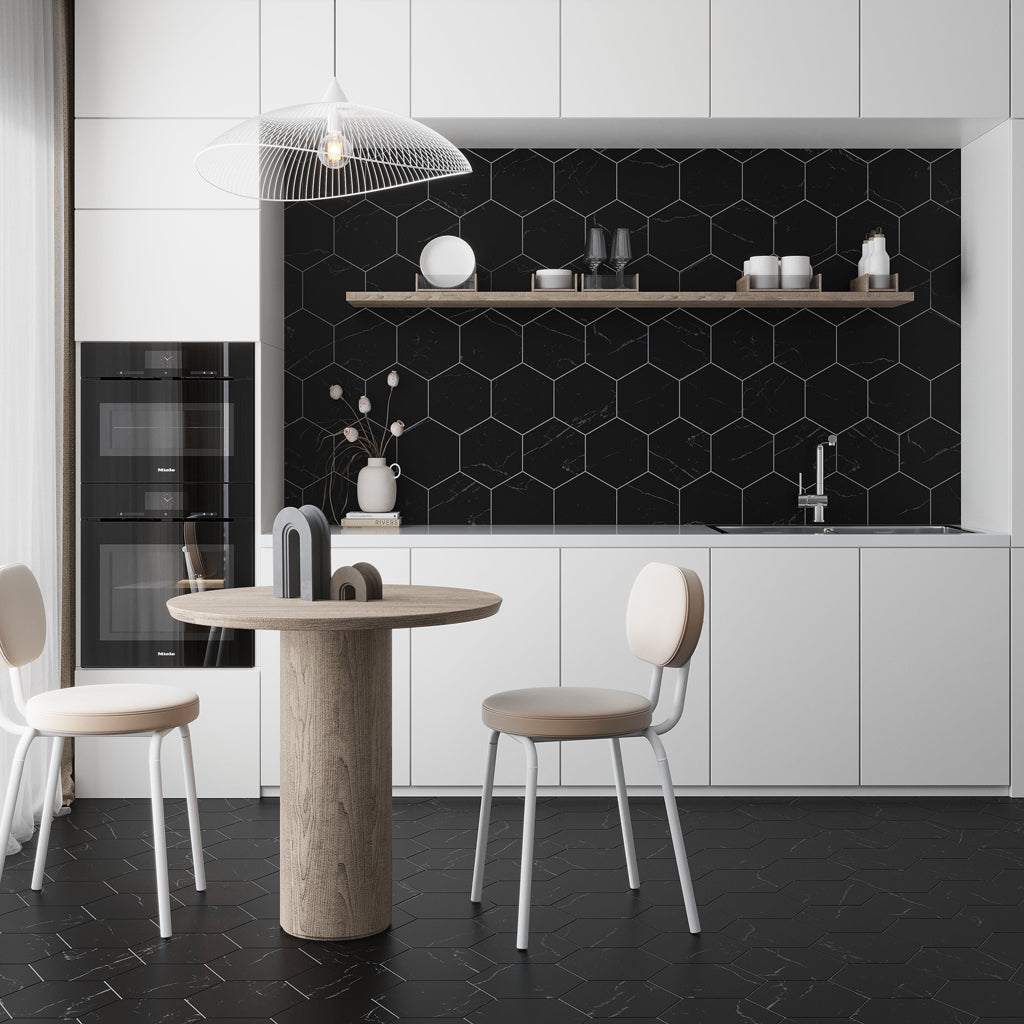 Jet Black 10x10 Honed Hexagon Marble Tile (5 pack, 2.95 sq ft/case) - Sample
