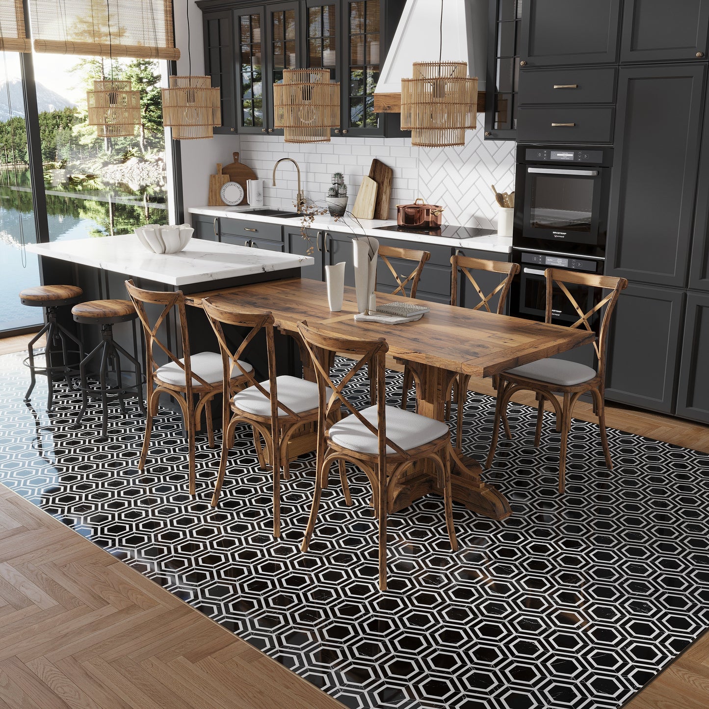 Raven Black 11x13 Polished Hexagon Marble Mosaic Tile (5 pack, 5.21 sq ft/case) - Sample