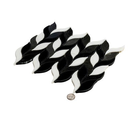Eastern Black Thassos Basalt 10x12 Polished Leaves Marble Mosaic Tile (5 pack, 4.07 sq ft/case)