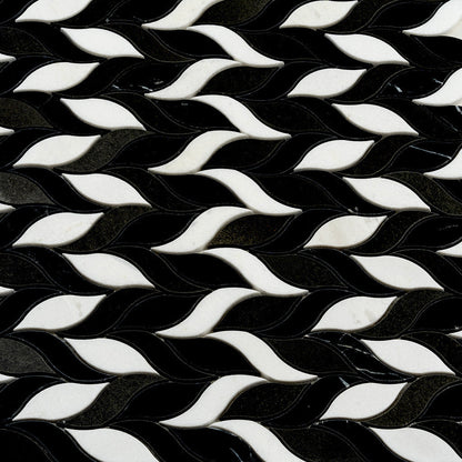 Black White 10x12 Polished Leaves Marble Mosaic Tile (5 pack, 4.07 sq ft/case) - Sample
