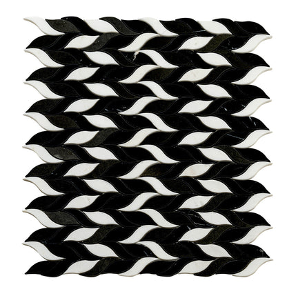 Eastern Black Thassos Basalt 10x12 Polished Leaves Marble Mosaic Tile (5 pack, 4.07 sq ft/case)
