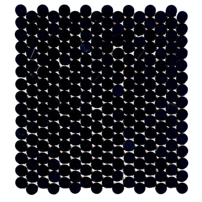 Jet Black 11x12 Tumbled Penny Round Marble Mosaic Tile (5 pack, 4.83 sq ft/case) - Sample