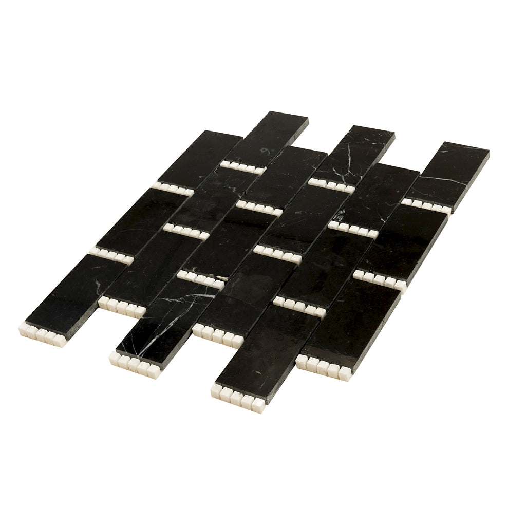 Black White 12x13 Polished Brick Marble Mosaic Tile (5 pack, 5.28 sq ft/case) - Sample