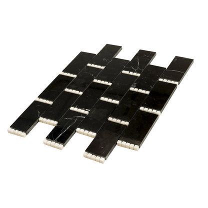 Black White 12x13 Polished Brick Marble Mosaic Tile (5 pack, 5.28 sq ft/case) - Sample
