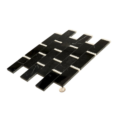 Black White 12x13 Polished Brick Marble Mosaic Tile (5 pack, 5.28 sq ft/case) - Sample