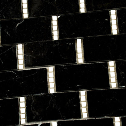 Eastern Black Thassos White 12x13 Polished Brick Marble Mosaic Tile (5 pack, 5.28 sq ft/case)