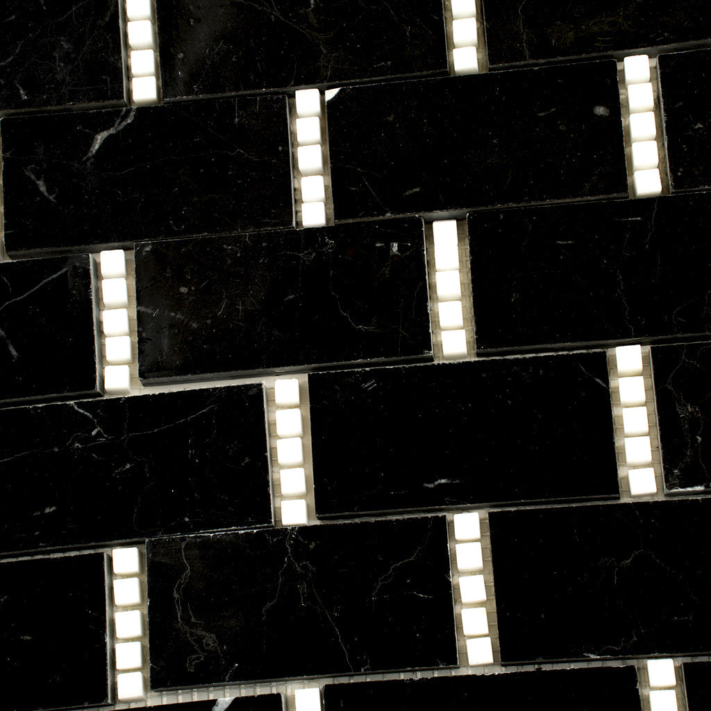 Black White 12x13 Polished Brick Marble Mosaic Tile (5 pack, 5.28 sq ft/case) - Sample