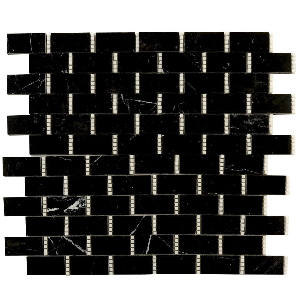 Black White 12x13 Polished Brick Marble Mosaic Tile (5 pack, 5.28 sq ft/case) - Sample