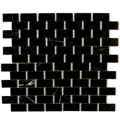 Black White 12x13 Polished Brick Marble Mosaic Tile (5 pack, 5.28 sq ft/case) - Sample
