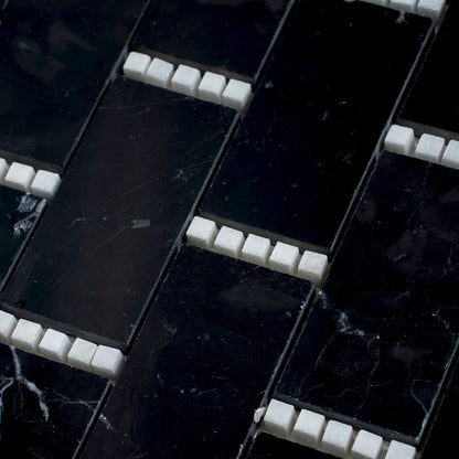 Black White 12x13 Polished Brick Marble Mosaic Tile (5 pack, 5.28 sq ft/case) - Sample