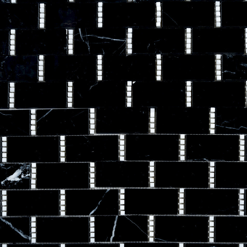 Eastern Black Thassos White 12x13 Polished Brick Marble Mosaic Tile (5 pack, 5.28 sq ft/case)