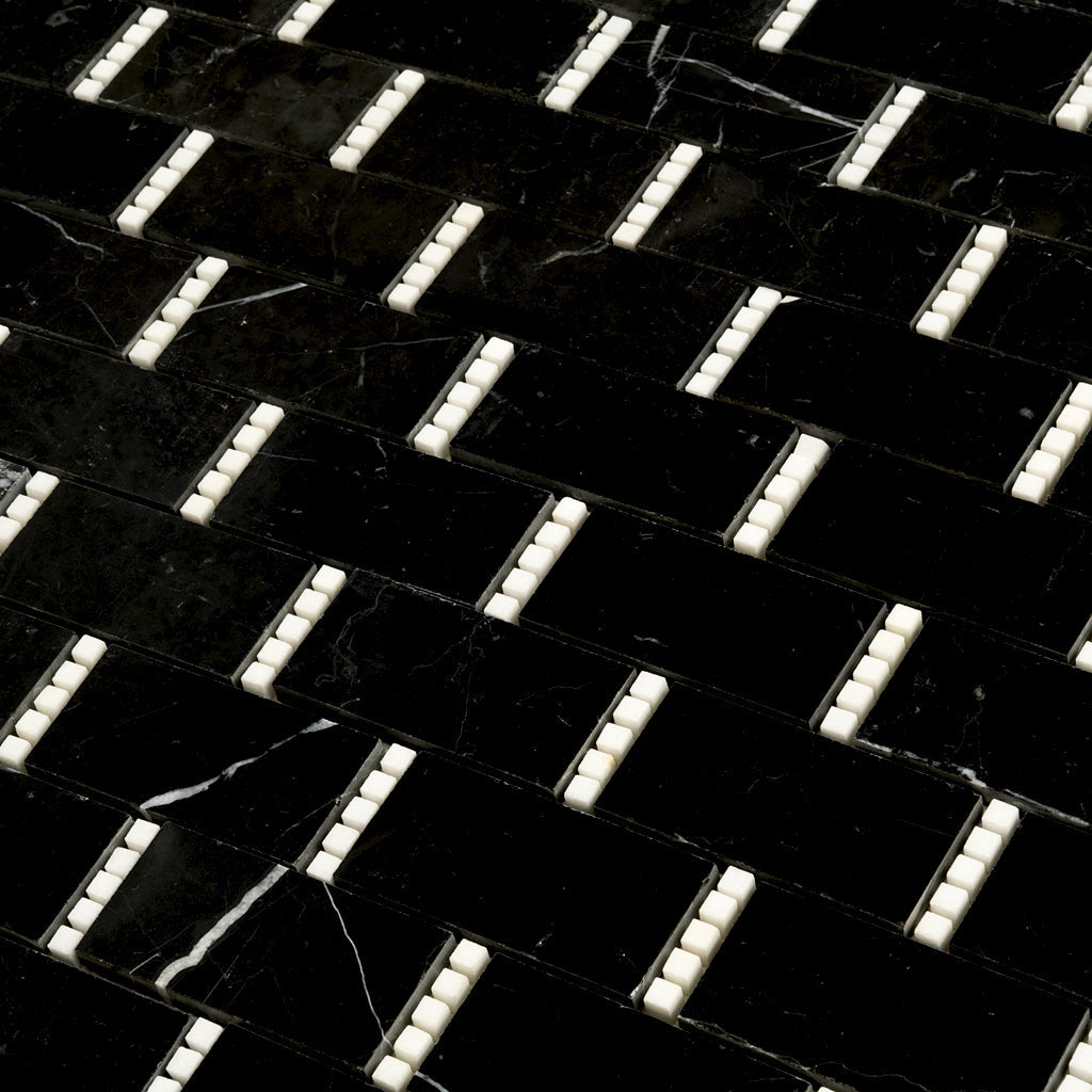 Black White 12x13 Polished Brick Marble Mosaic Tile (5 pack, 5.28 sq ft/case) - Sample